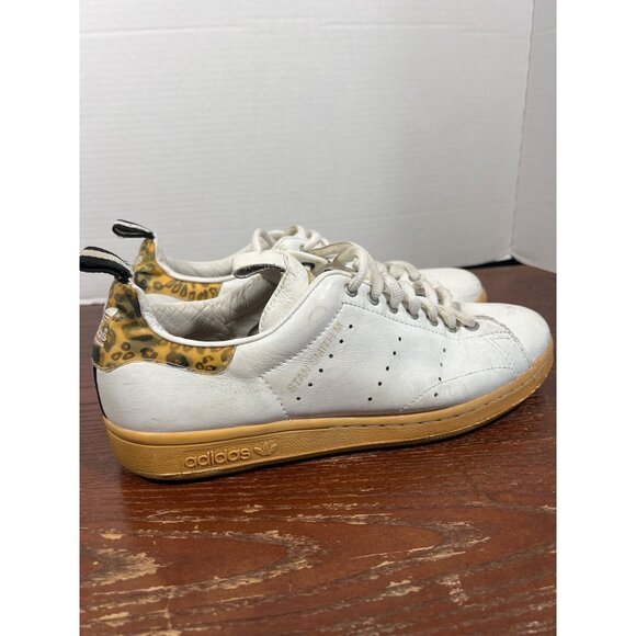 Adidas Stan Smith Mens Sneakers 10 US White With Leopard Heel Detail - Picture 3 of 5
